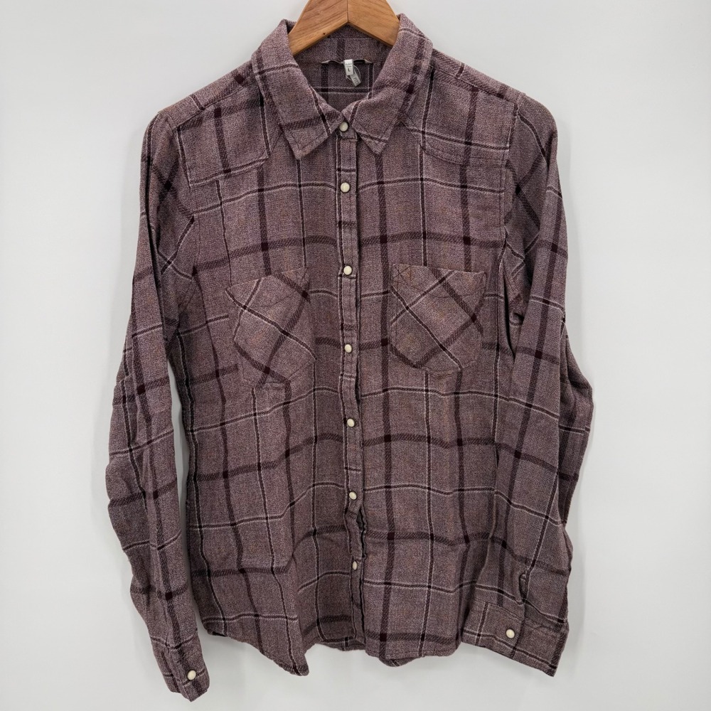 BKE Fitted Plaid Long‎ Sleeve Button Up Shirt Womens Large Purple Flannel Casual - Picture 2 of 6
